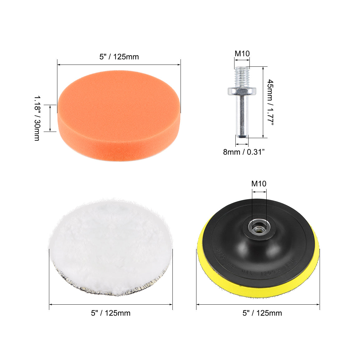 Harfington 5" Foam Polishing Kit 7 Sponge Pad 1 Wool Pad 1 Backing Pad w M10 Adpator