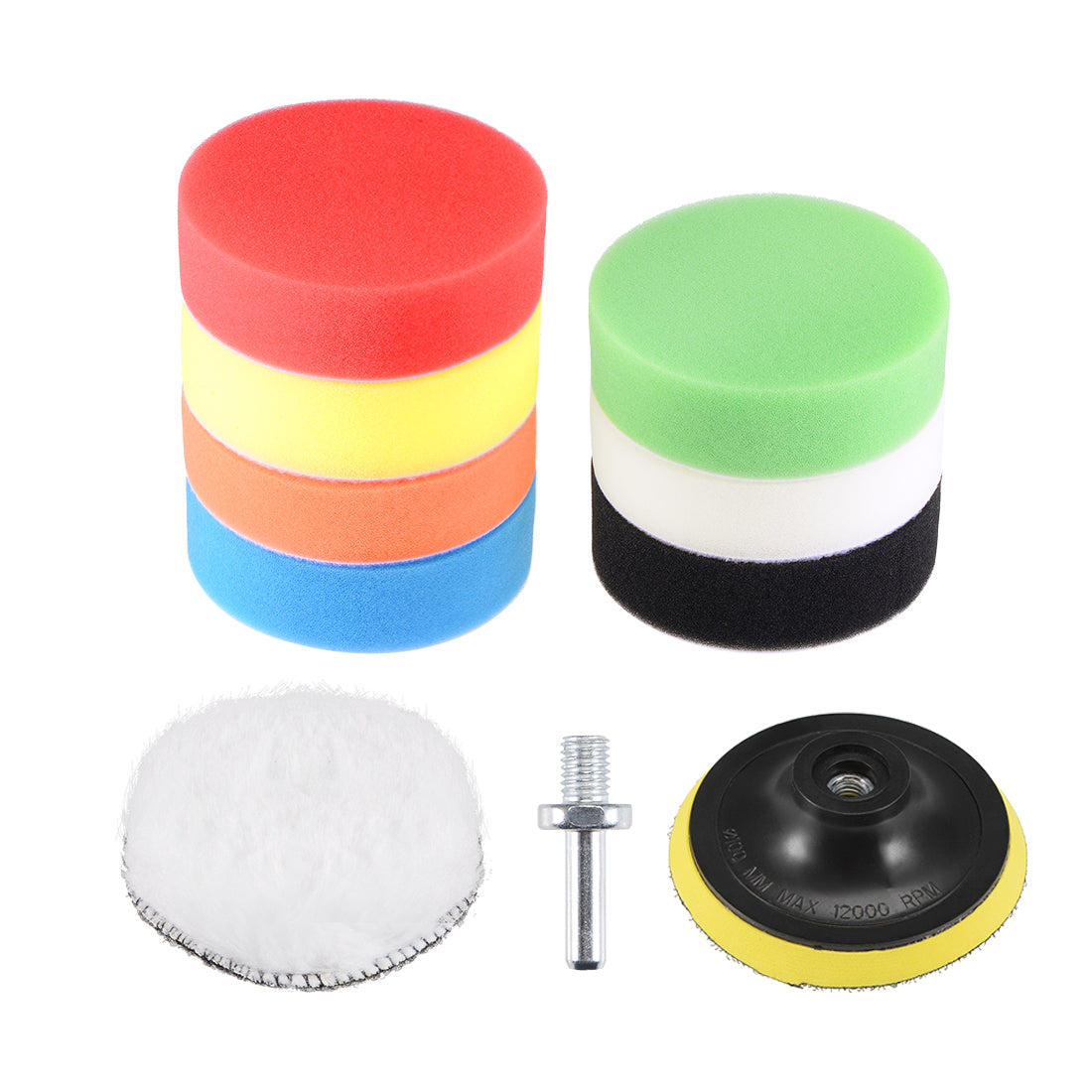 Harfington 4" Foam Polishing Kit 7 Sponge Pad 1 Wool Pad 1 Backing Pad w M10 Adpator