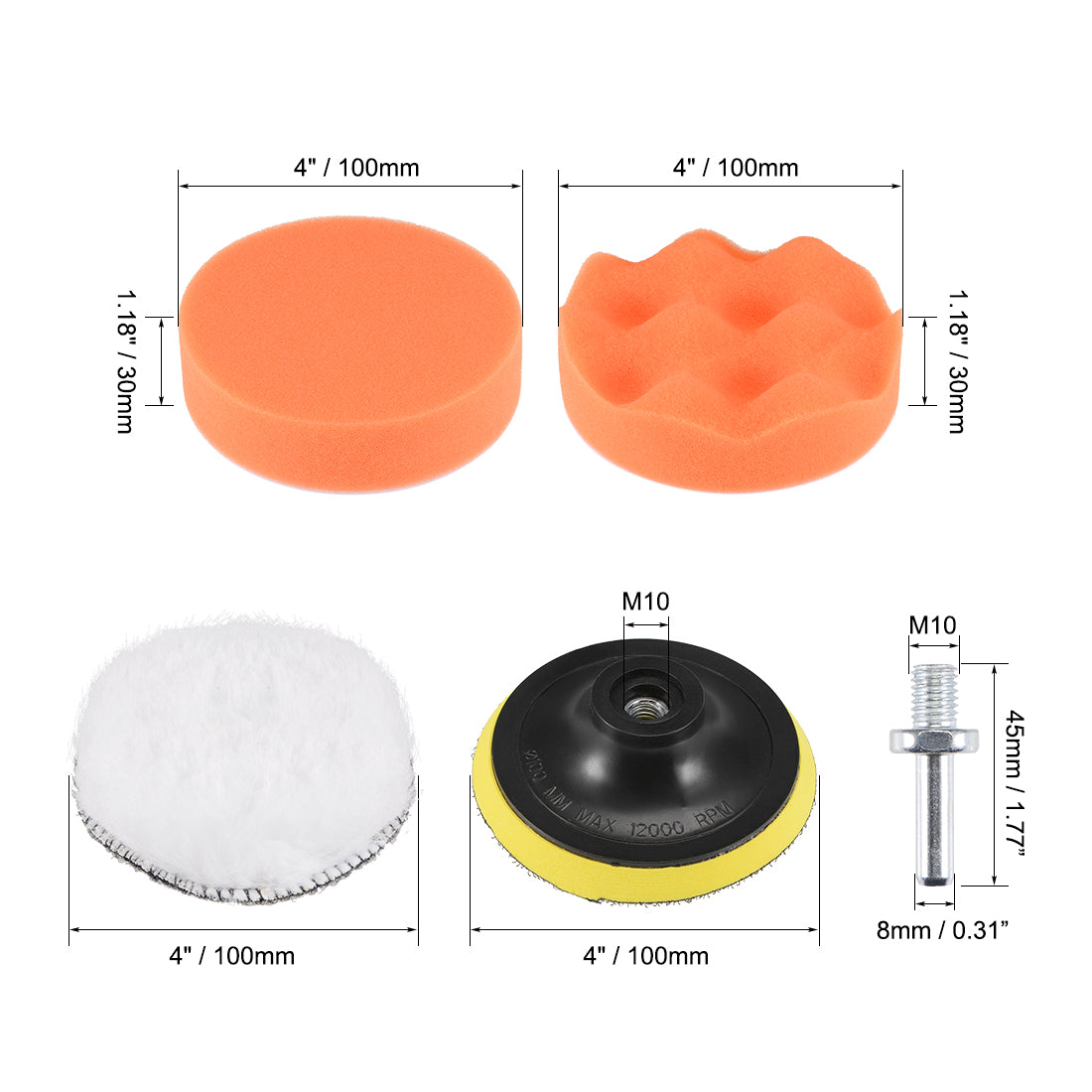 Harfington 4" Foam Drill Polishing Pad Kit, Flat and Waved Sponge Pads 10pcs