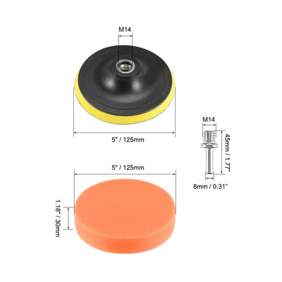 Harfington 5" Foam Polishing Pad Kit 5 Flat Sponge 1 Backing Pad M14 Adapter