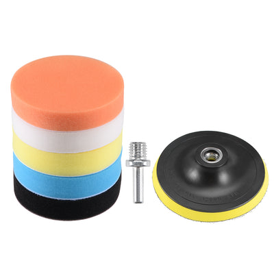 Harfington 5" Foam Polishing Pad Kit 5 Flat Sponge 1 Backing Pad M14 Adapter