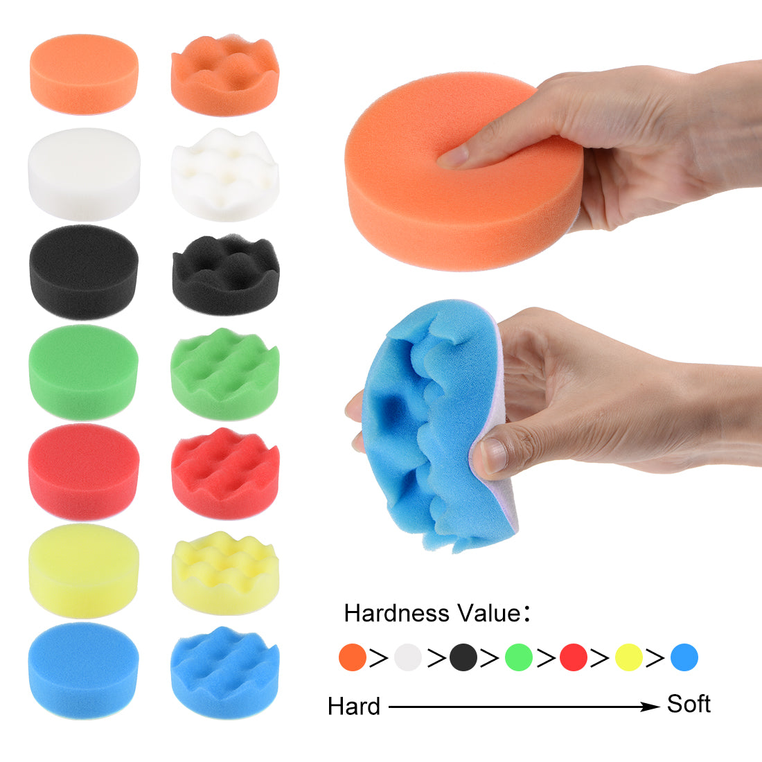 Harfington 3" Foam Drill Polishing Pad Kit Flat Sponge Pads for Boat 5pcs