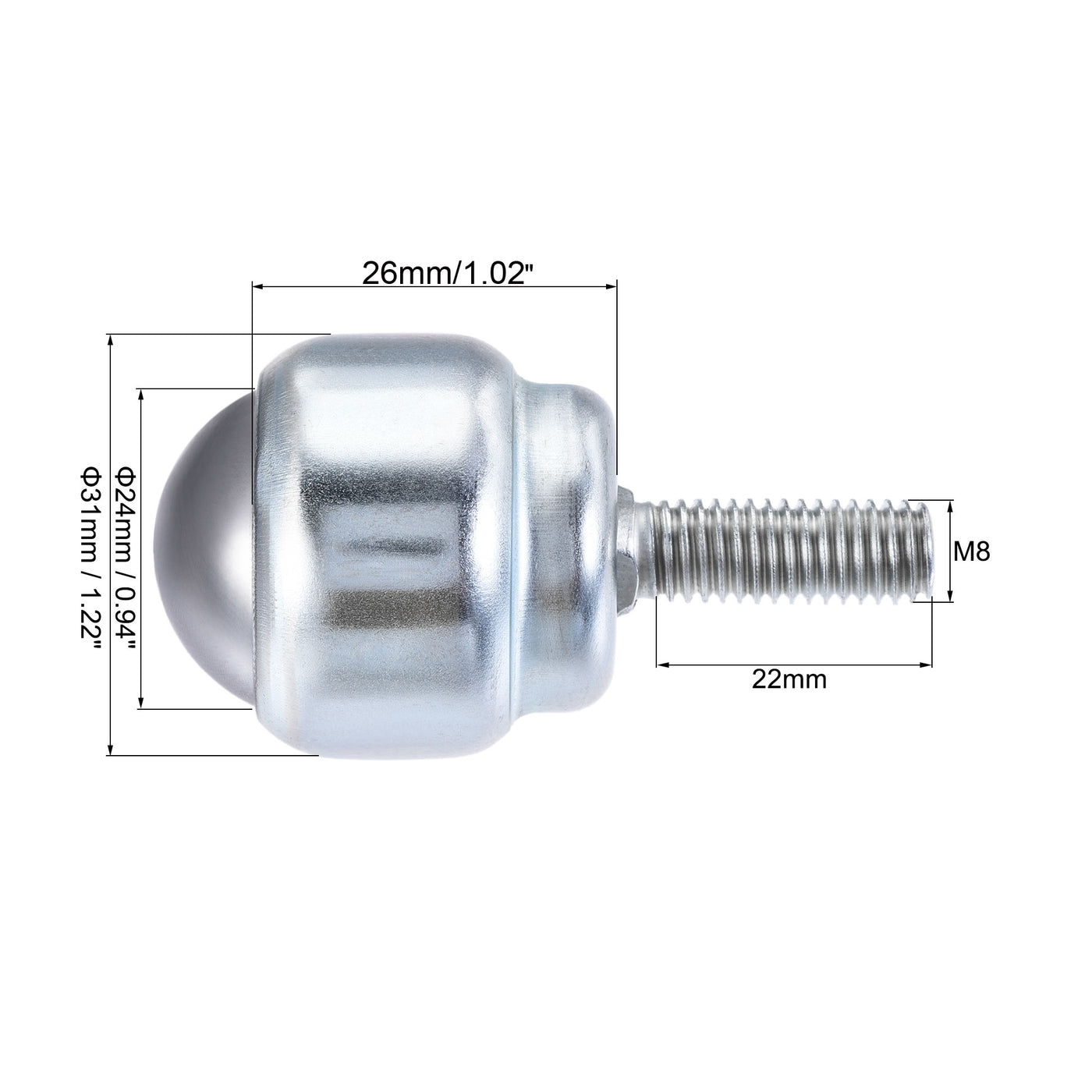 Harfington Ball Transfer Bearing Unit 24mm 66Lbs Carbon Steel Bolt-fixing Type for Transmission 4pcs