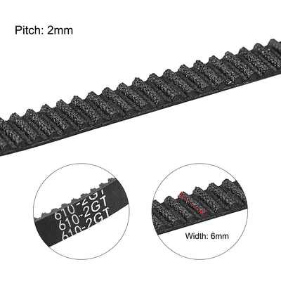 Harfington Timing Belt 610mm Circumference 6mm Width Closed for 3D Printer 2pcs