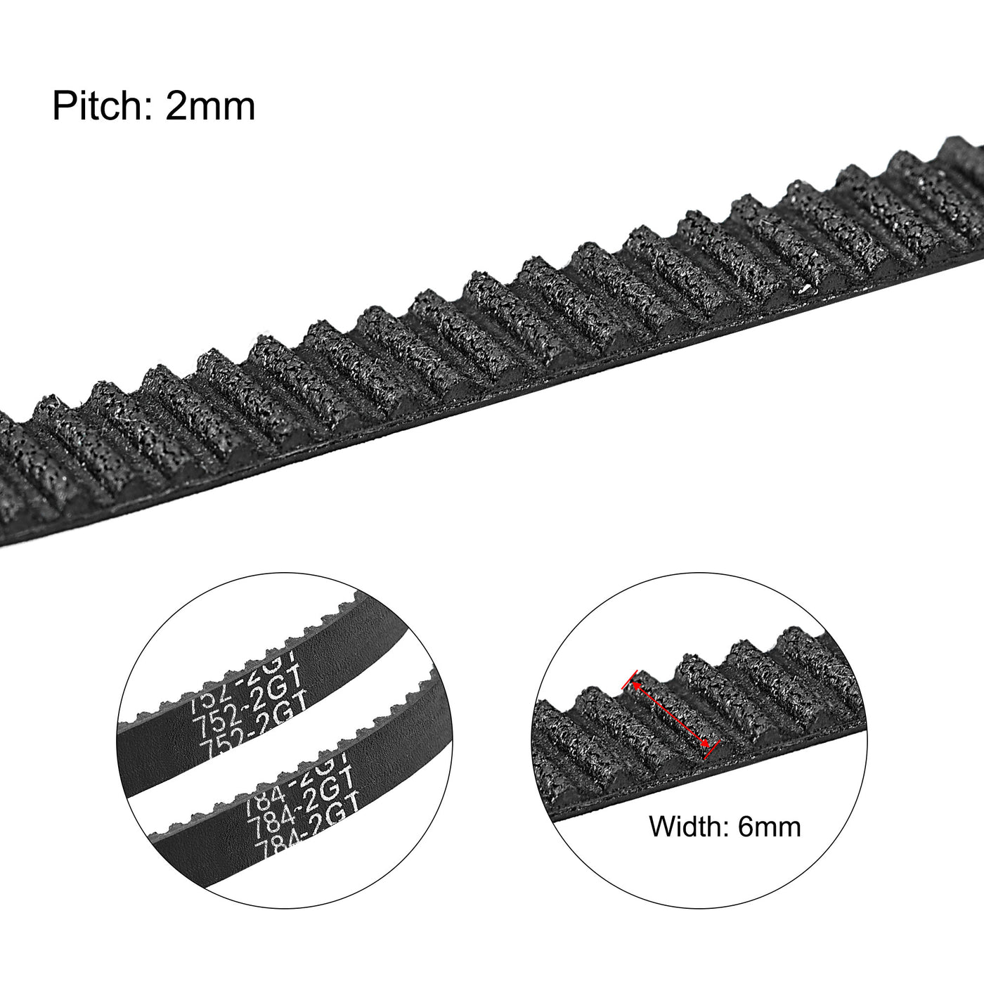 Harfington Timing Belt 752mm 784mm Circumference 6mm Width Closed for 3D Printer 2pcs