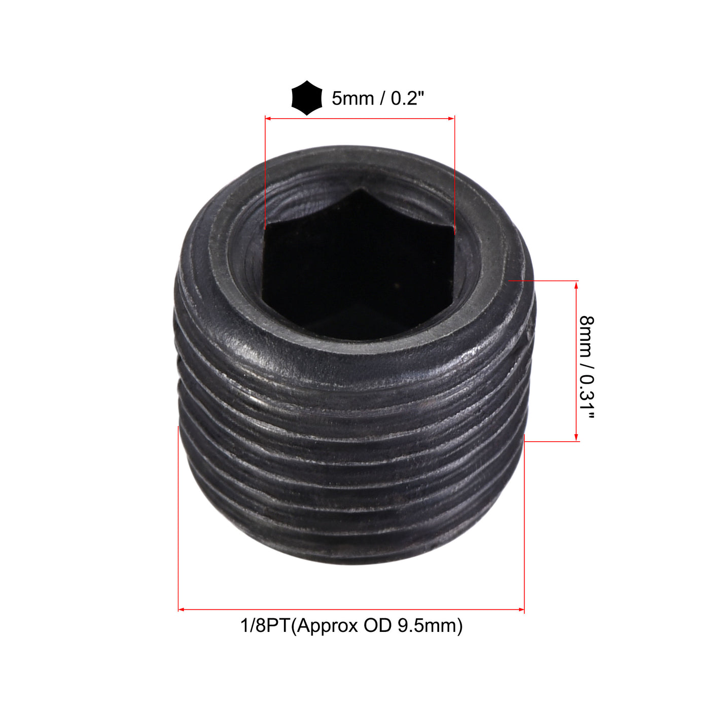 Harfington Carbon Steel Internal Hex Thread Socket Pipe Plug, PT Male Thread Black Pipe Cap, 20Pcs