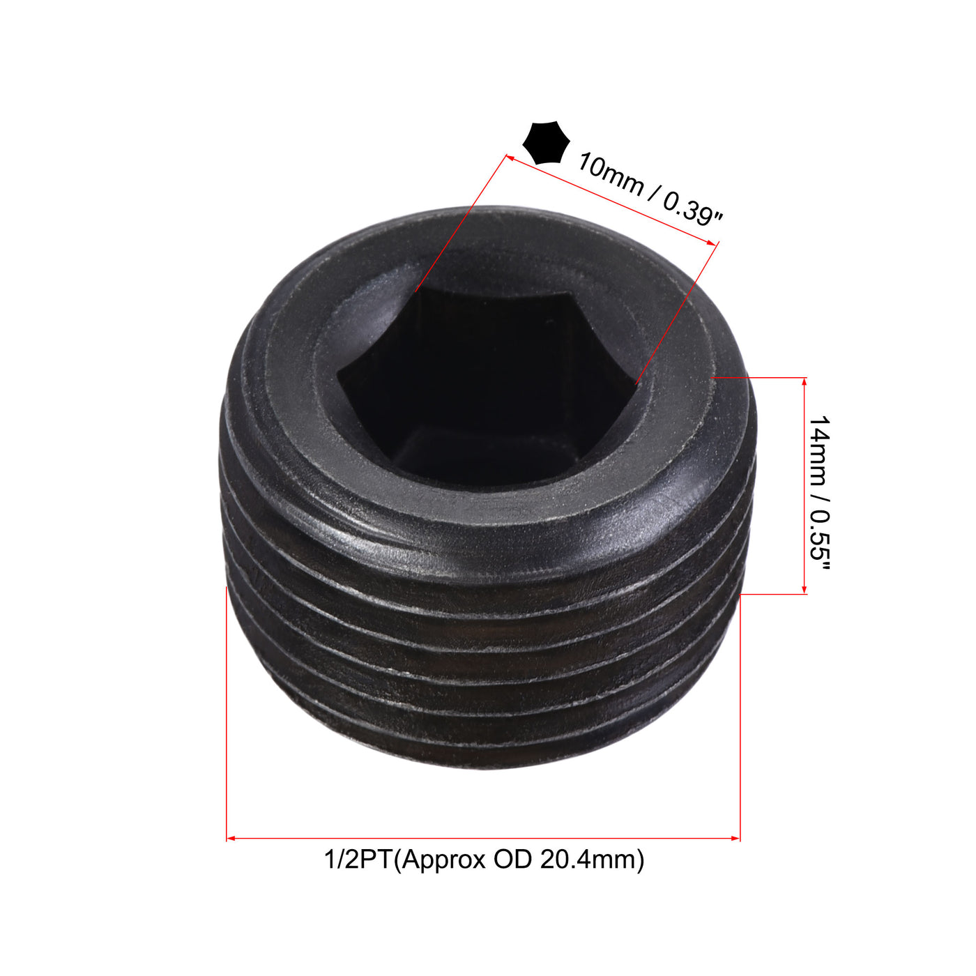 Harfington Carbon Steel Internal Hex Thread Socket Pipe Plug, PT Male Thread Black Pipe Cap, 20Pcs