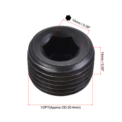 Harfington Carbon Steel Internal Hex Thread Socket Pipe Plug, PT Male Thread Black Pipe Cap, 20Pcs