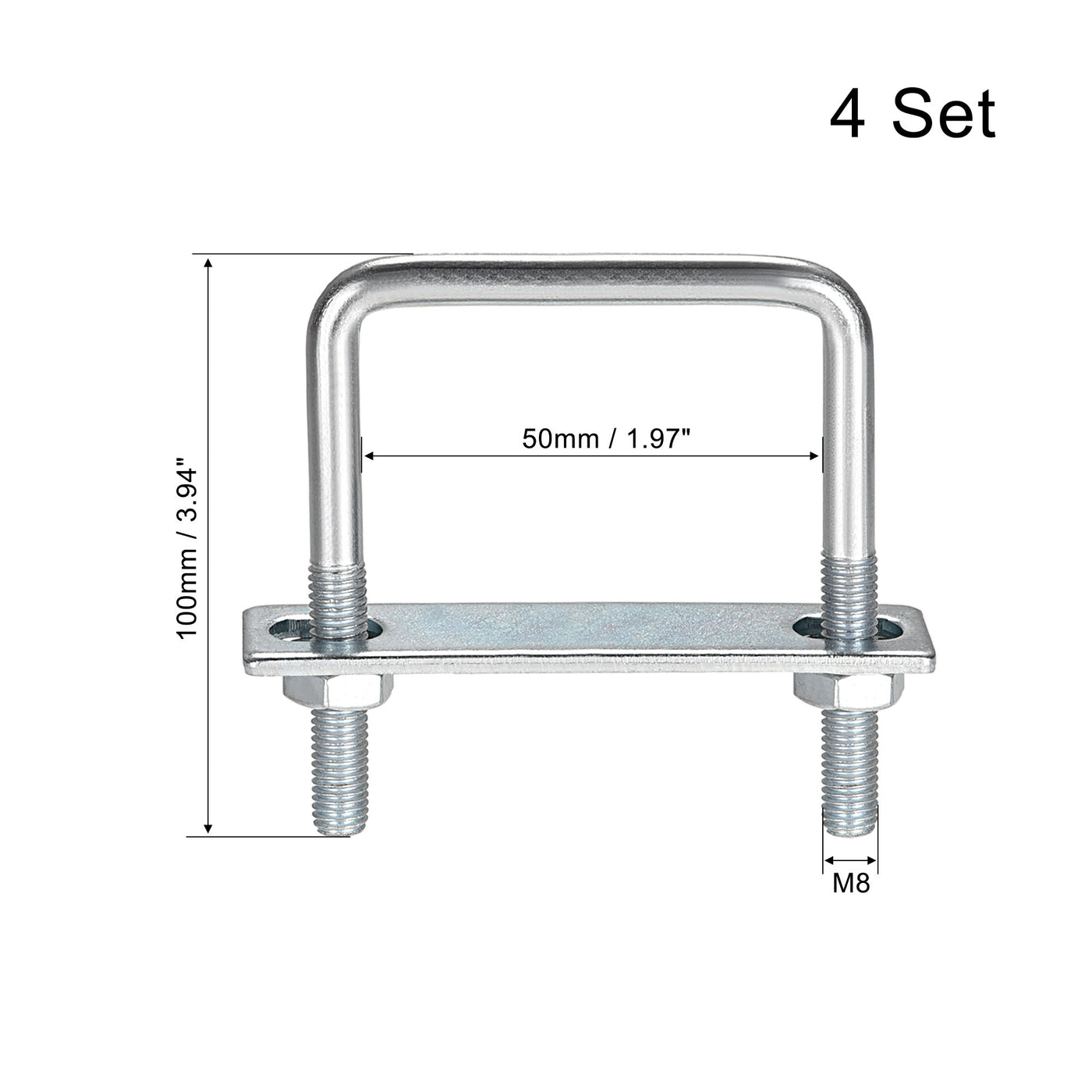 Harfington U-Bolts Carbon Steel with Nuts, Frame Plate, Round Washers