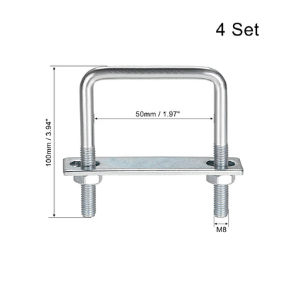 Harfington U-Bolts Carbon Steel with Nuts, Frame Plate, Round Washers