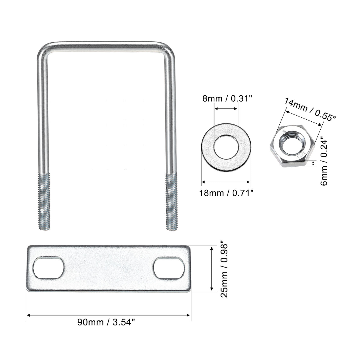 Harfington U Bolt Carbon Steel with Nuts Frame Plate Round Washers