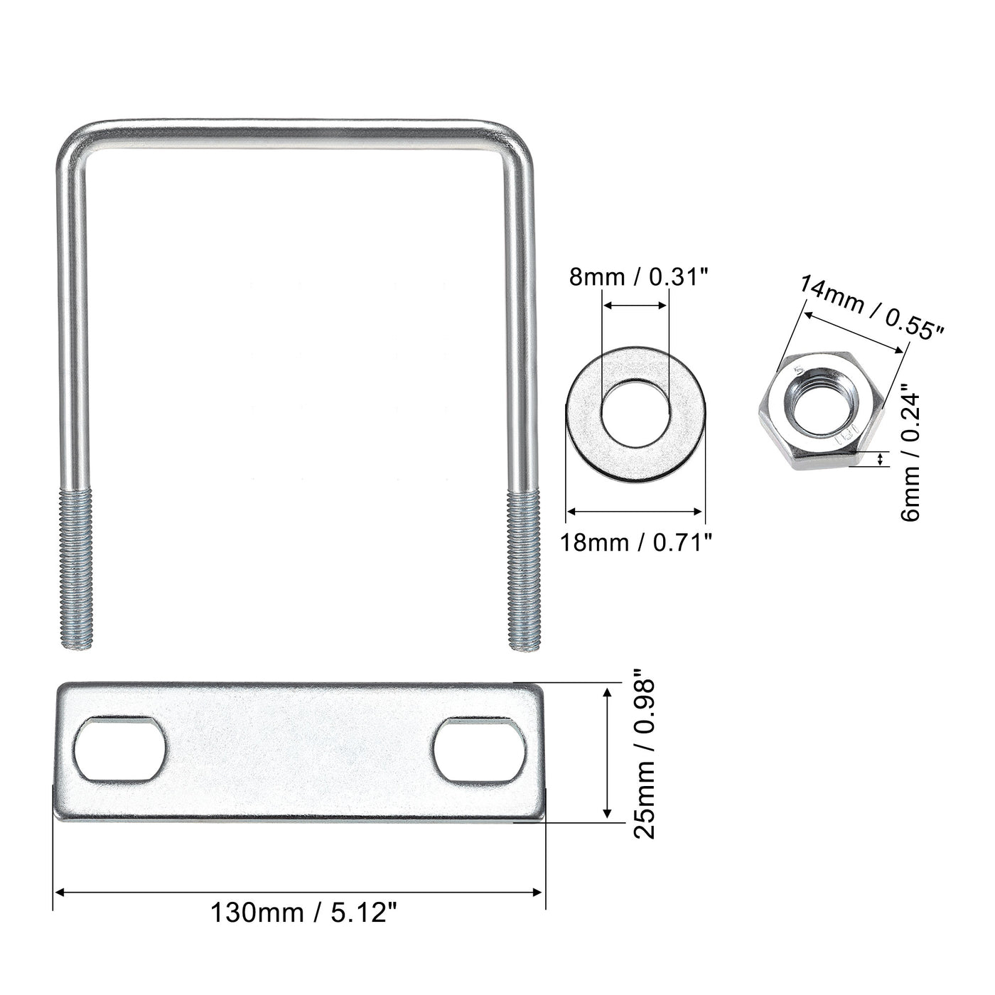 Harfington U Bolt Carbon Steel with Nuts Frame Plate Round Washers