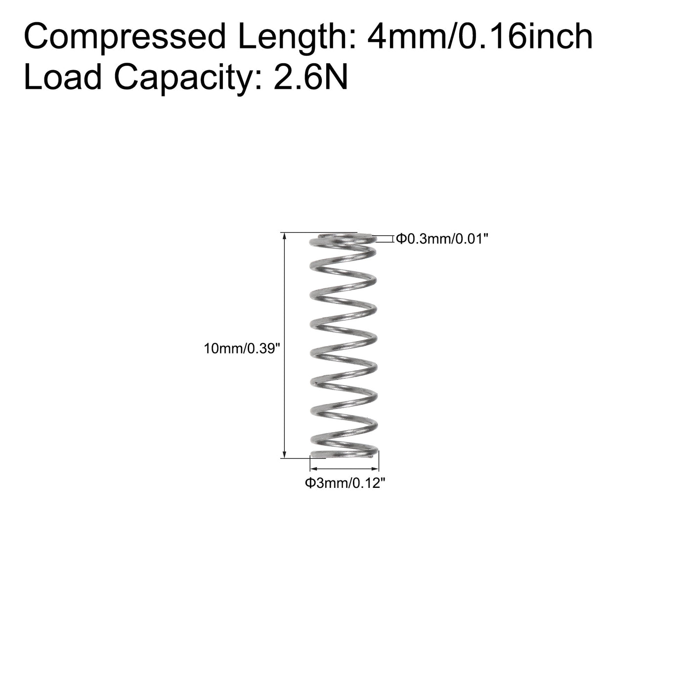 uxcell Uxcell Compressed Spring, Free Length,2.6N Load Capacity,Gray,10pcs