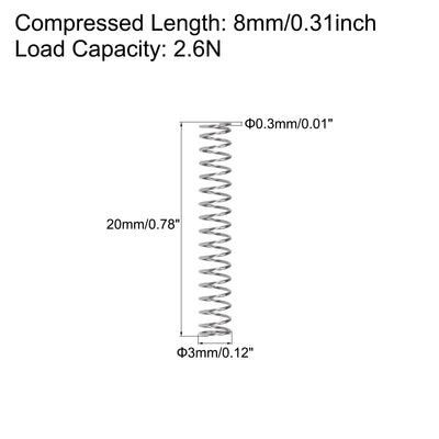 Harfington Uxcell Compressed Spring, Free Length,2.6N Load Capacity,Gray,10pcs