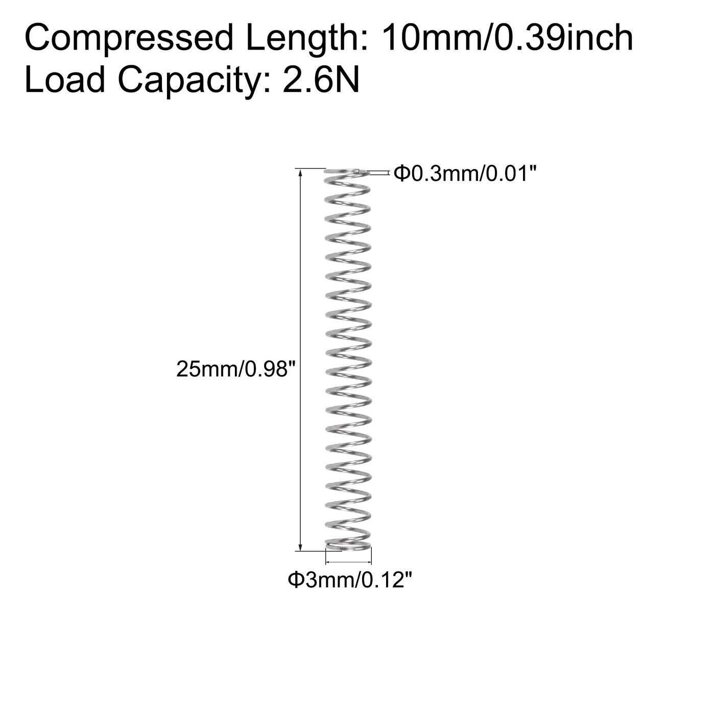 uxcell Uxcell Compressed Spring, Free Length,2.6N Load Capacity,Gray,10pcs
