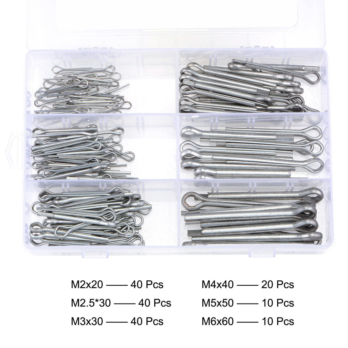 Harfington 160pcs 6 Kinds Split Cotter Pin Assortment Kit - Carbon Steel White Zinc Plated  2-Prongs Silver Tone Fastener Clip Key