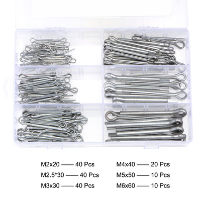 Harfington 160pcs 6 Kinds Split Cotter Pin Assortment Kit - Carbon Steel White Zinc Plated  2-Prongs Silver Tone Fastener Clip Key