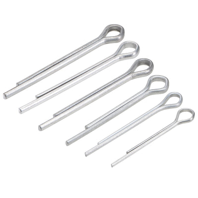 Harfington 160pcs 6 Kinds Split Cotter Pin Assortment Kit - Carbon Steel White Zinc Plated  2-Prongs Silver Tone Fastener Clip Key