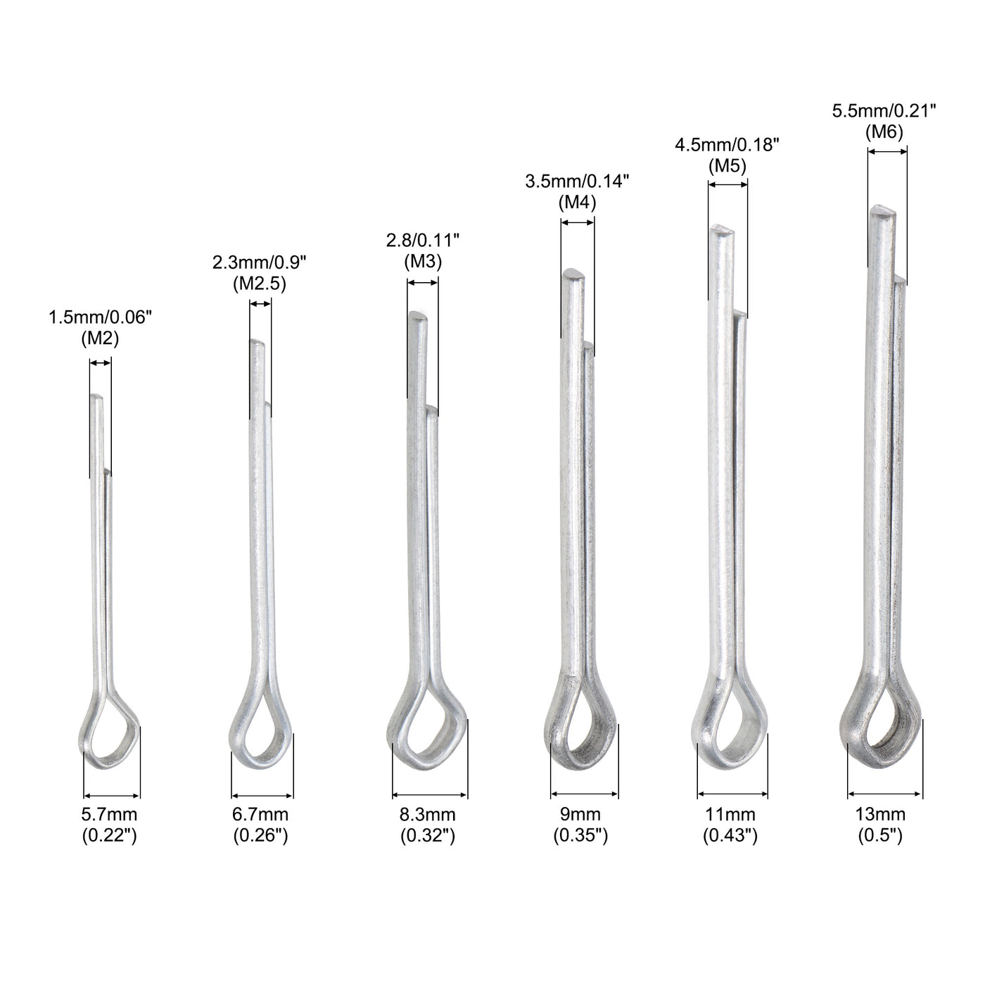 Harfington 160pcs 6 Kinds Split Cotter Pin Assortment Kit - Carbon Steel White Zinc Plated  2-Prongs Silver Tone Fastener Clip Key