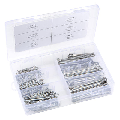 Harfington 160pcs 6 Kinds Split Cotter Pin Assortment Kit - Carbon Steel White Zinc Plated  2-Prongs Silver Tone Fastener Clip Key