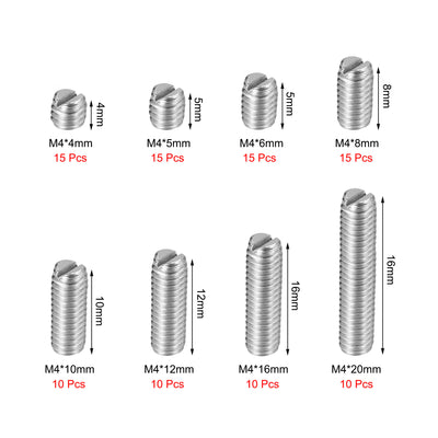 Harfington Slotted Set Grub Screws, M4 Metric 304 Stainless Steel Flat Point Set Screws Assortment Kit 1set (100pcs)