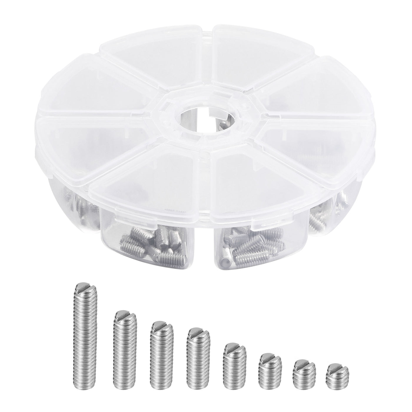 Harfington Slotted Set Grub Screws, M4 Metric 304 Stainless Steel Flat Point Set Screws Assortment Kit 1set (100pcs)