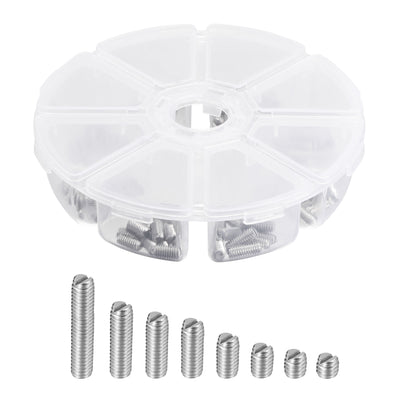Harfington Slotted Set Grub Screws, M4 Metric 304 Stainless Steel Flat Point Set Screws Assortment Kit 1set (100pcs)