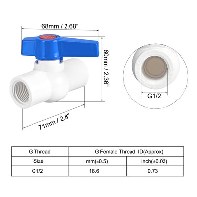 Harfington Ball Valve, Female Thread PVC Valve for Aquarium Setup10Pcs