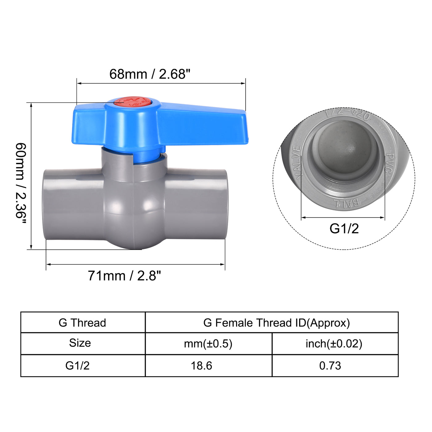 Harfington Ball Valve, Female Thread PVC Valve for Aquarium Setup10Pcs