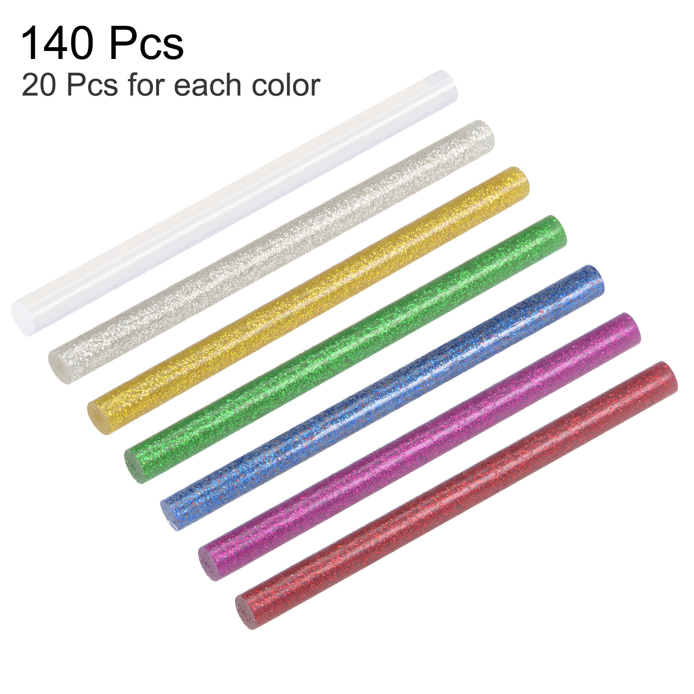 Harfington 140pcs Clear Mini Hot Glue Gun Sticks 4-inch x 0.27-inch for Glue Guns, Glitter Red/Silver/Green/Golden/Blue/Rose Red, 7 Colors