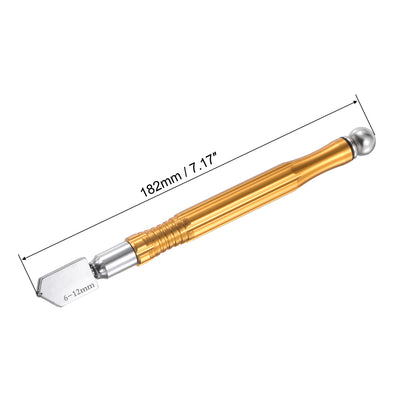 Harfington Glass Cutter 6-12mm, Pencil Style Oil Feed Carbide Tip Aluminum Alloy Handle with 12-20mm Replacement Blade, Oil Dispenser, Scribing Pen (Golden)