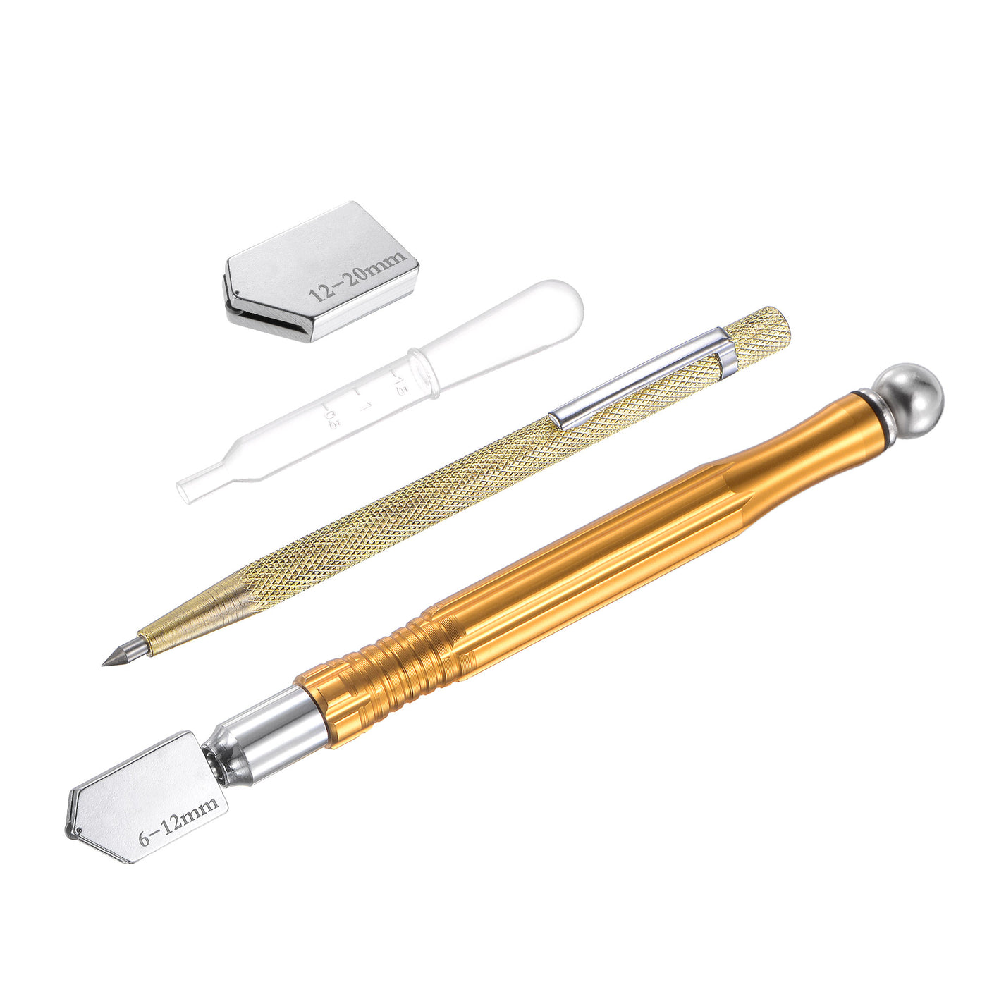 Harfington Glass Cutter 6-12mm, Pencil Style Oil Feed Carbide Tip Aluminum Alloy Handle with 12-20mm Replacement Blade, Oil Dispenser, Scribing Pen (Golden)