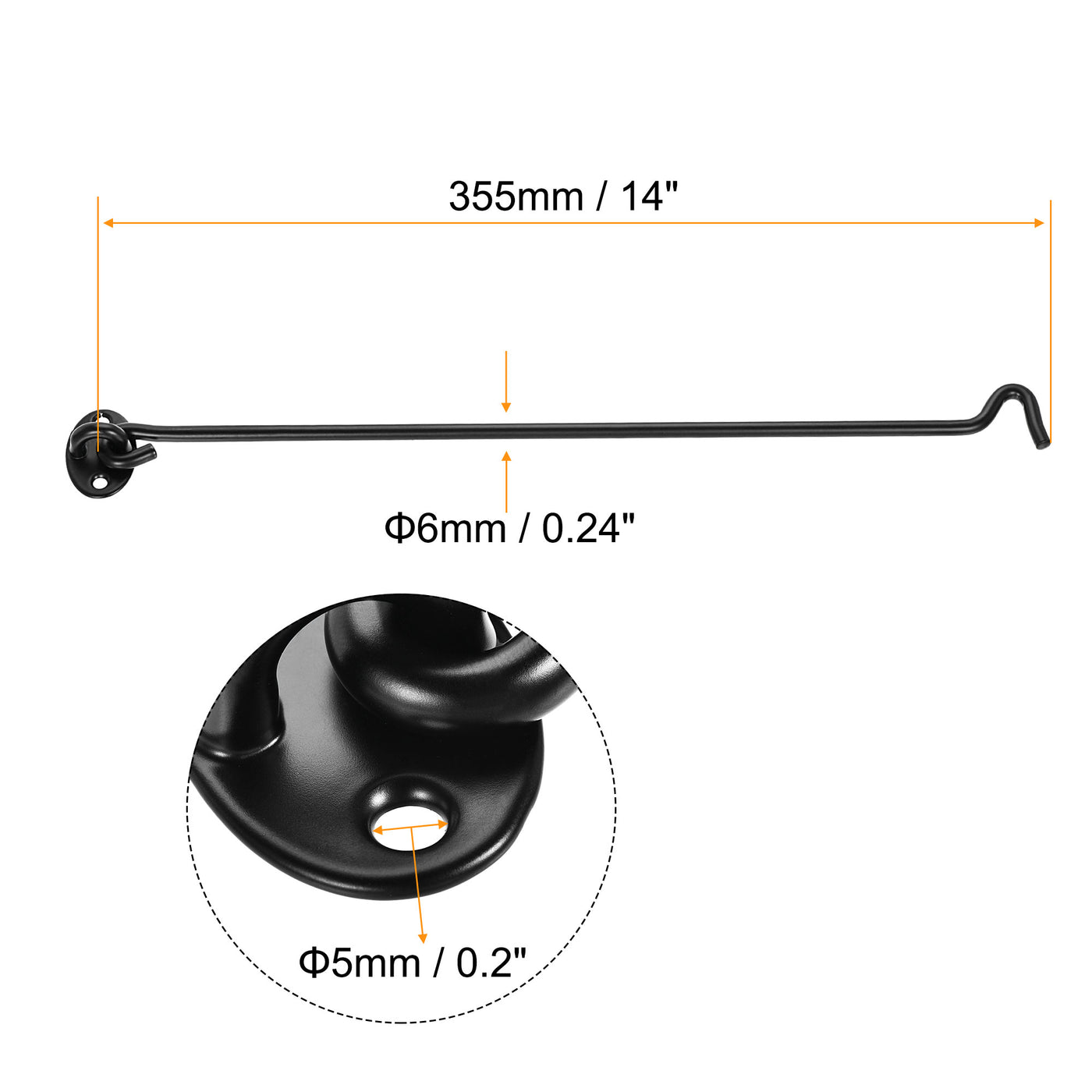 Harfington 14" Cabin Hook Eye Latch Gate Door Swivel Window Hook 201 Stainless Steel with Screws Black