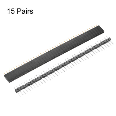 Harfington 15 Pair Male and Female Pin Header,40 Pin 2.54mm Straight Single Row Breakable Header Connector PCB Pin Strip
