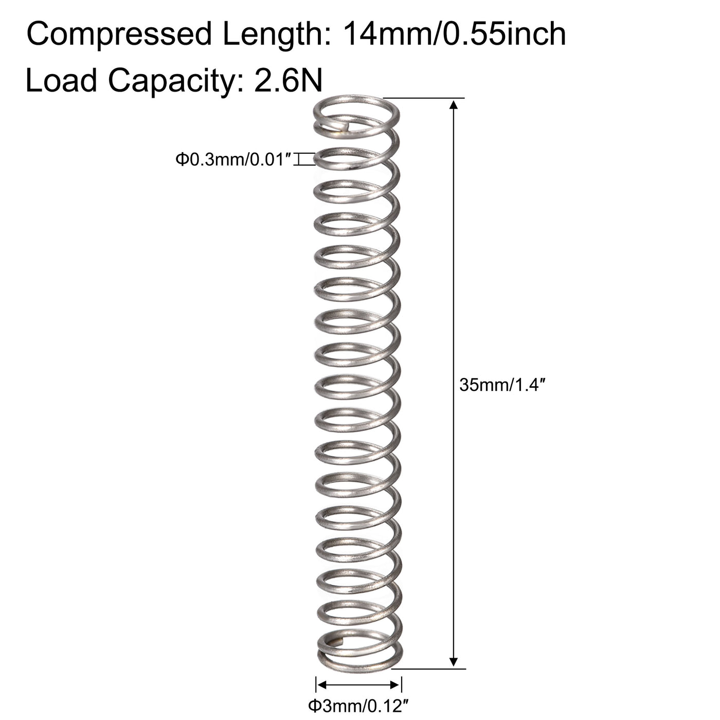uxcell Uxcell Compressed Spring, Free Length,2.6N Load Capacity,Gray,10pcs