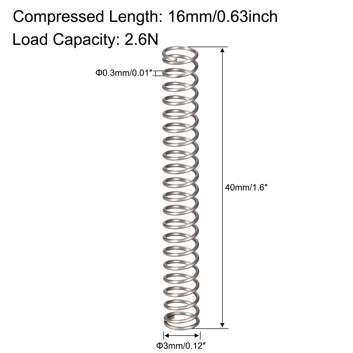 uxcell Uxcell Compressed Spring, Free Length,2.6N Load Capacity,Gray,10pcs