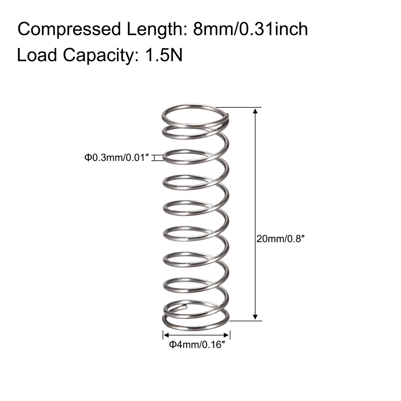 uxcell Uxcell Compressed Spring,Free Length,1.5N Load Capacity,Gray,30pcs