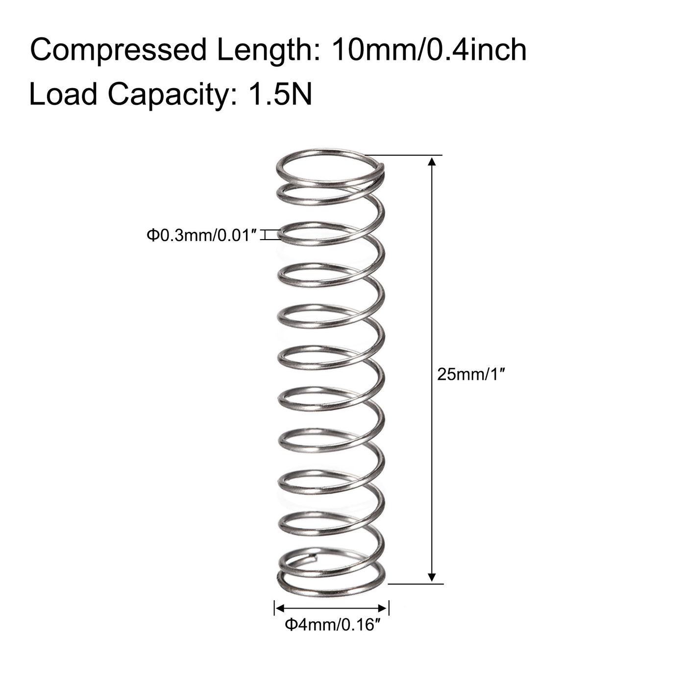 uxcell Uxcell Compressed Spring, Free Length,1.5N Load Capacity,Grey,50pcs