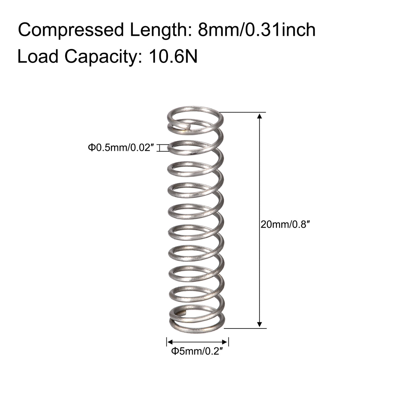 uxcell Uxcell Compressed Spring, Free Length,10.6N Load Capacity,Grey,10pcs