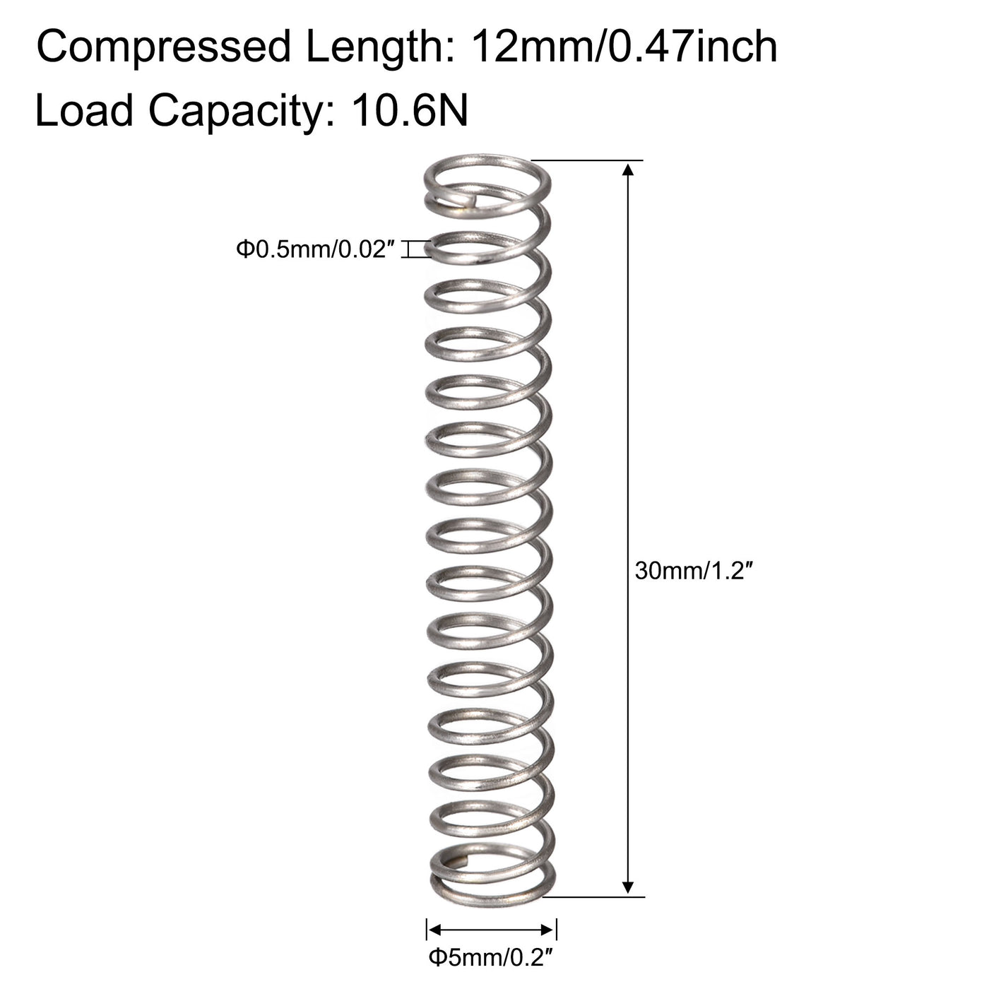 uxcell Uxcell Compressed Spring,Free Length,10.6N Load Capacity,Gray,50pcs