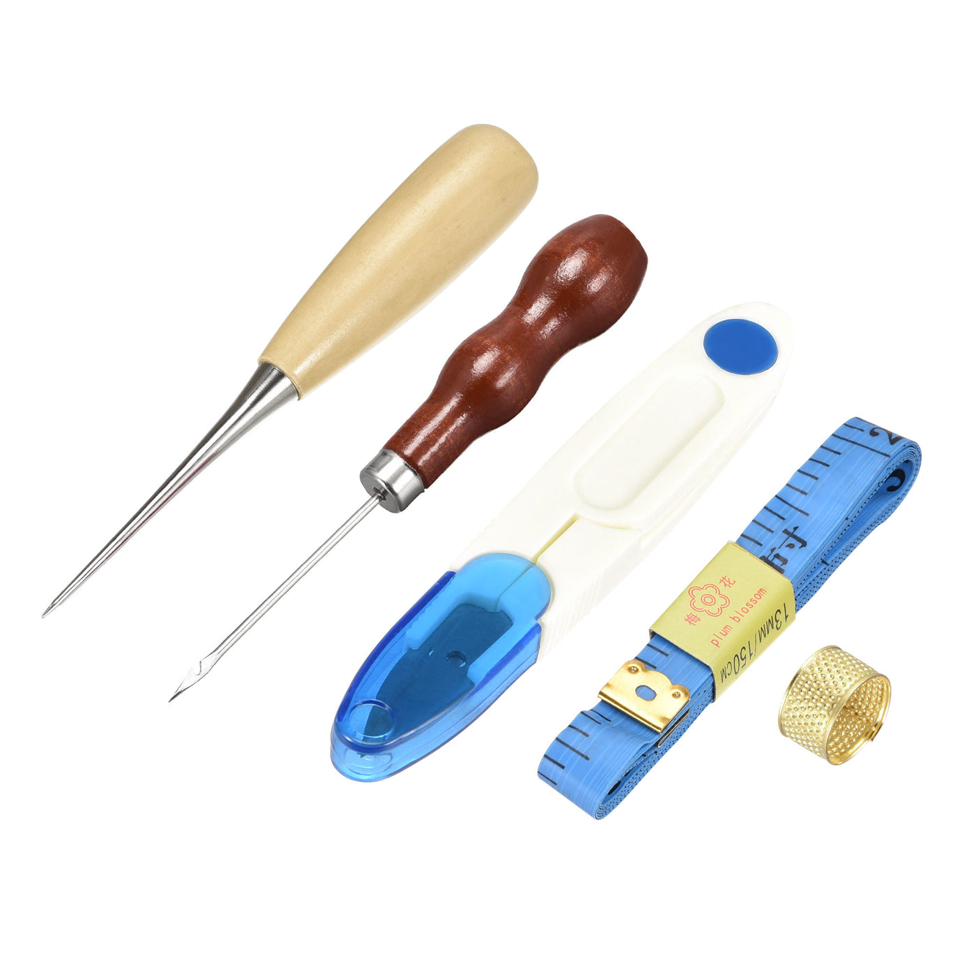 Harfington 18 Pcs Leather Tools Craft DIY Hand Stitching Kit, with Waxed Thread Cords, Sewing Needles, Stitching Awls, Scissors, Thimble, Measuring Tape