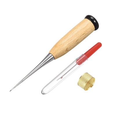 Harfington 13Pcs Leather Tools Craft DIY Hand Stitching Kit with Waxed Thread Cords, Sewing Needles, Stitching Awls, Sewing Thimble, Thread Unpicker