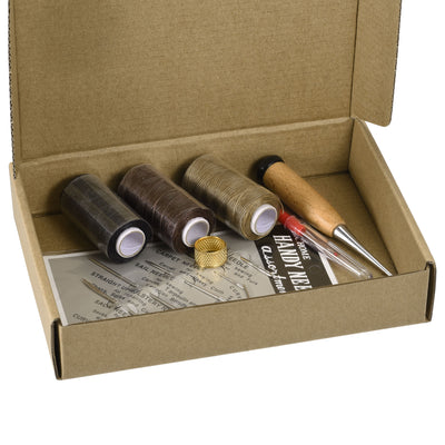 Harfington 13Pcs Leather Tools Craft DIY Hand Stitching Kit with Waxed Thread Cords, Sewing Needles, Stitching Awls, Sewing Thimble, Thread Unpicker