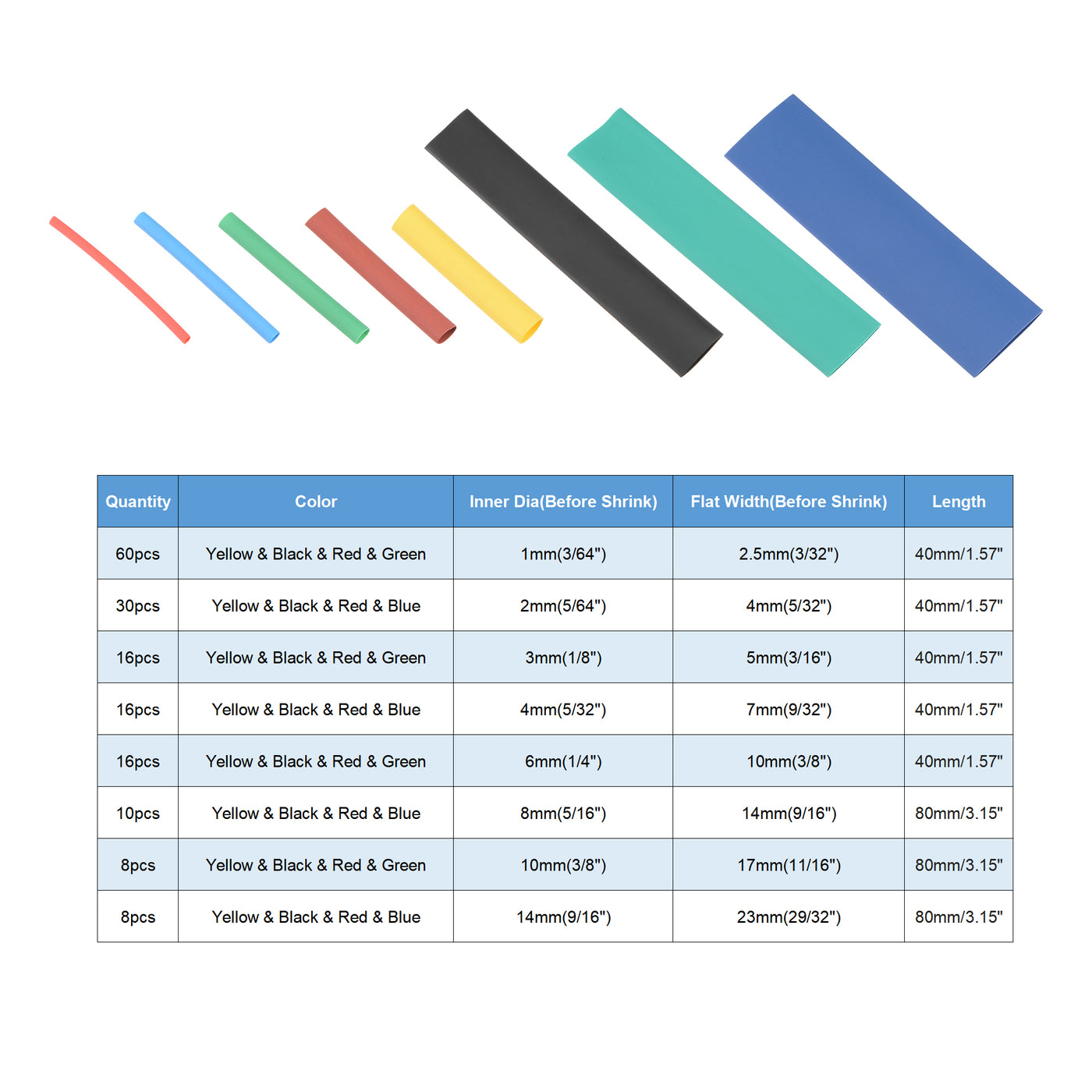 Harfington 164pcs 2:1 Heat Shrink Tubing Kit, Heat Shrink Tubes Wire Wrap 8 Sizes