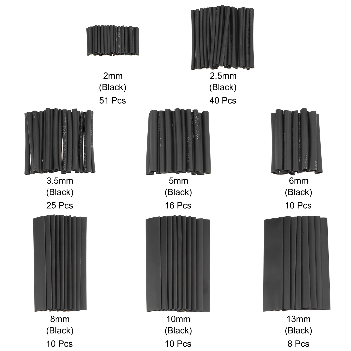 Harfington 170pcs 2:1 Heat Shrink Tubing Kit, Heat Shrink Tubes Wire Wrap, 8 Sizes, Black