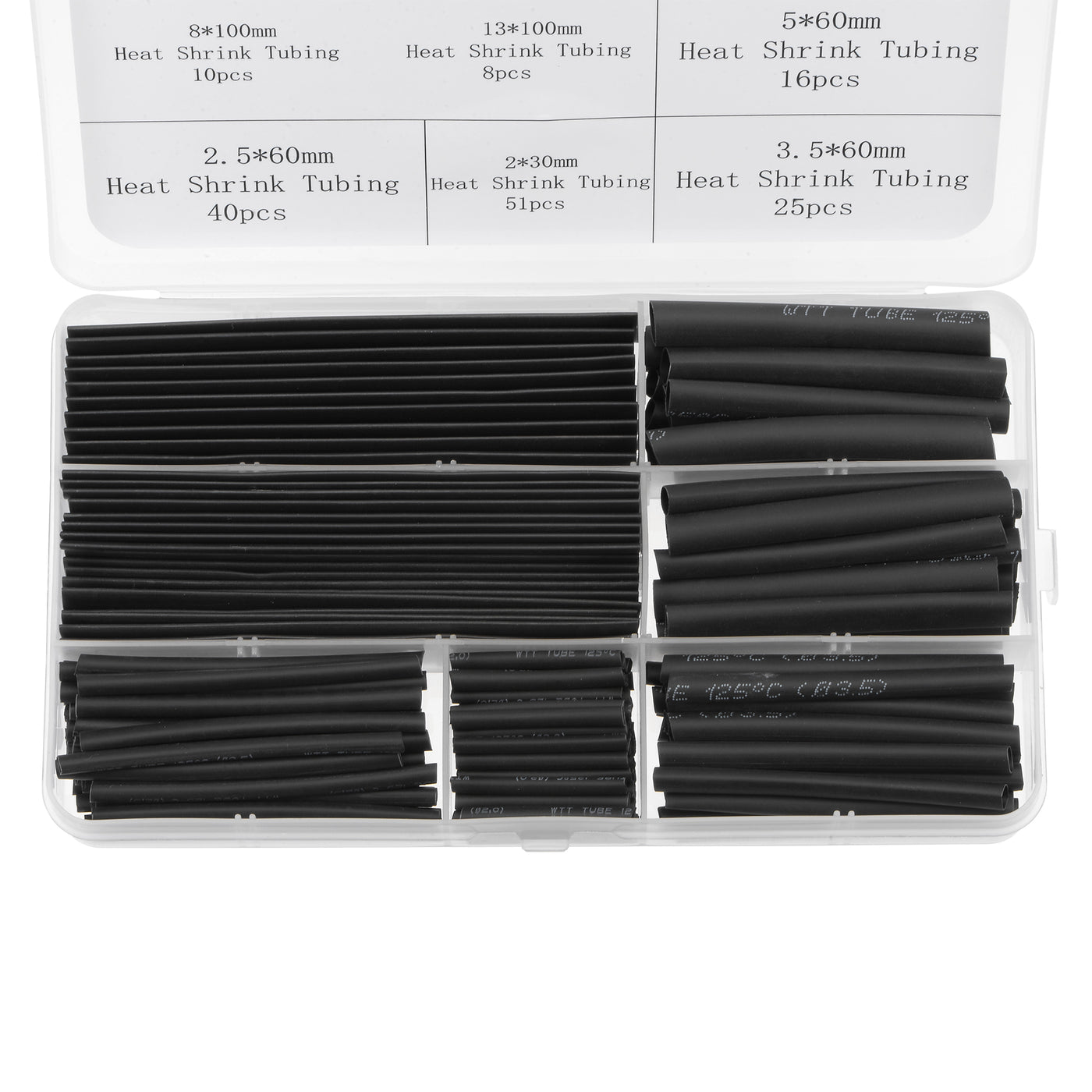 Harfington 170pcs 2:1 Heat Shrink Tubing Kit, Heat Shrink Tubes Wire Wrap, 8 Sizes, Black