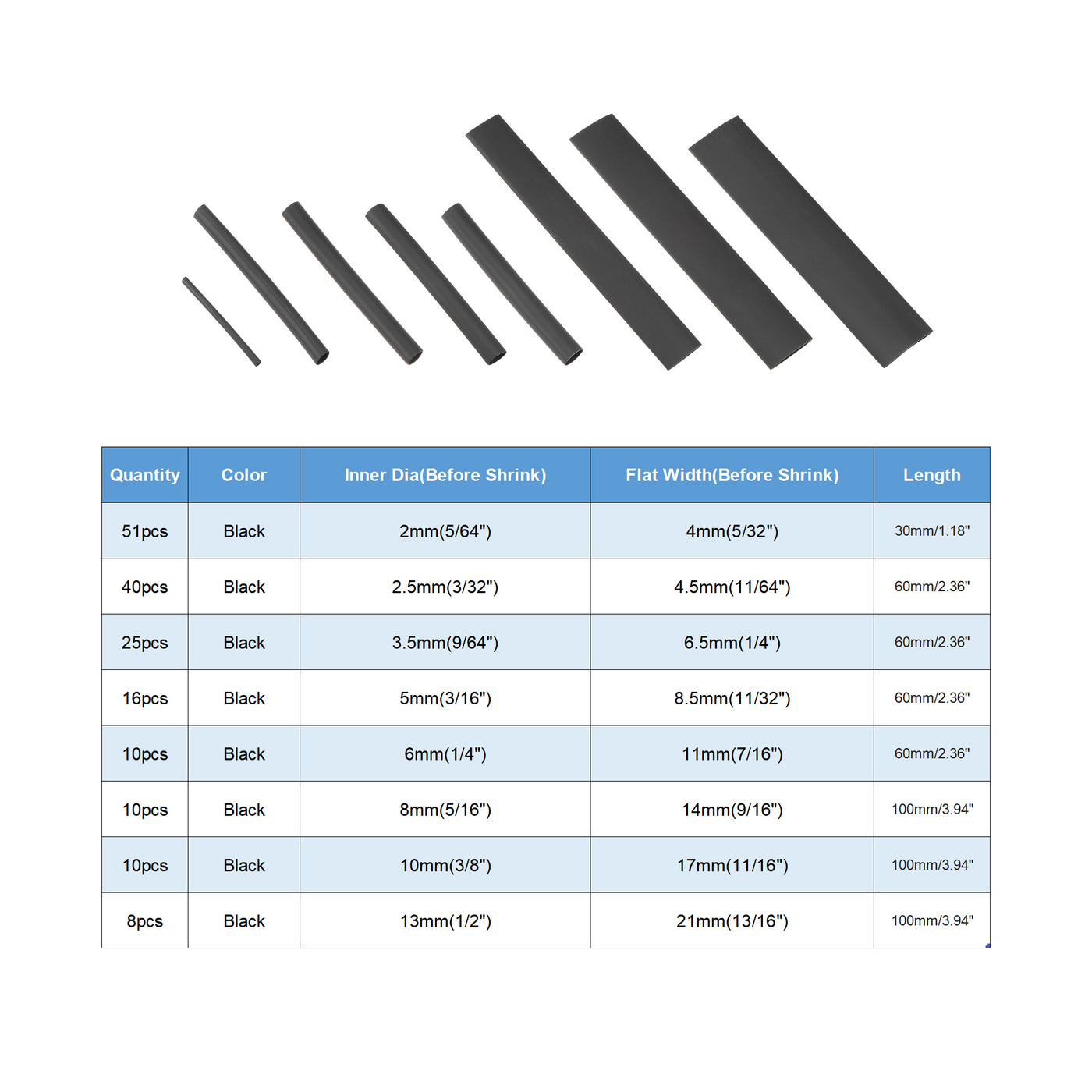 Harfington 170pcs 2:1 Heat Shrink Tubing Kit, Heat Shrink Tubes Wire Wrap, 8 Sizes, Black