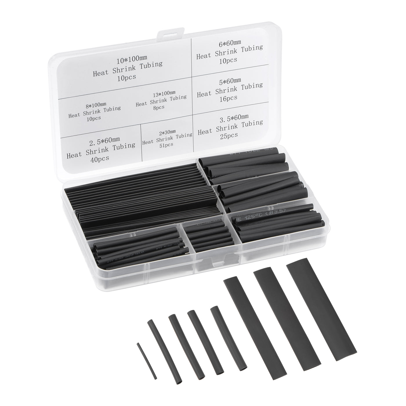 Harfington 170pcs 2:1 Heat Shrink Tubing Kit, Heat Shrink Tubes Wire Wrap, 8 Sizes, Black