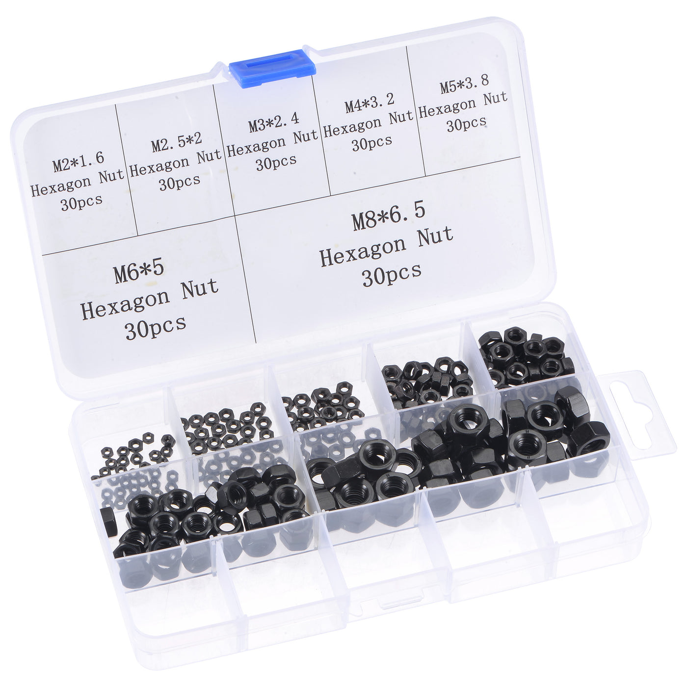 Harfington Hex Nuts 210Pcs 7-Size Metric Coarse Thread Carbon Steel Assortment Kit