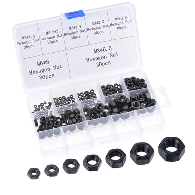 Harfington Hex Nuts 210Pcs 7-Size Metric Coarse Thread Carbon Steel Assortment Kit